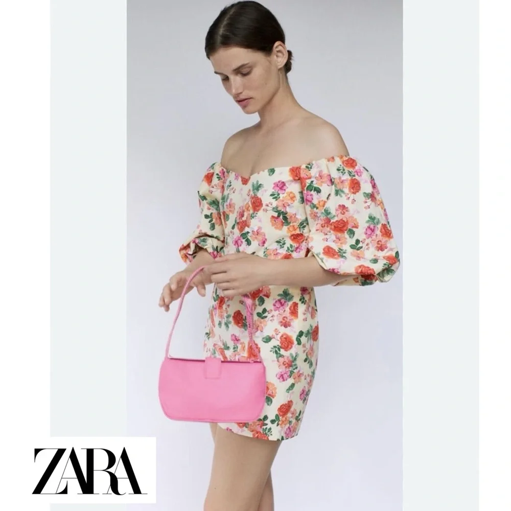 NWT ZARA THE CAROLINE DRESS S MINI FLORAL OFF SHOULDER PUFF SLEEVE Blogger Fave - Picture 5 of 16